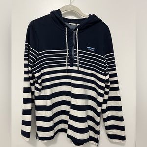 LL bean striped navy and white pullover hoodie large